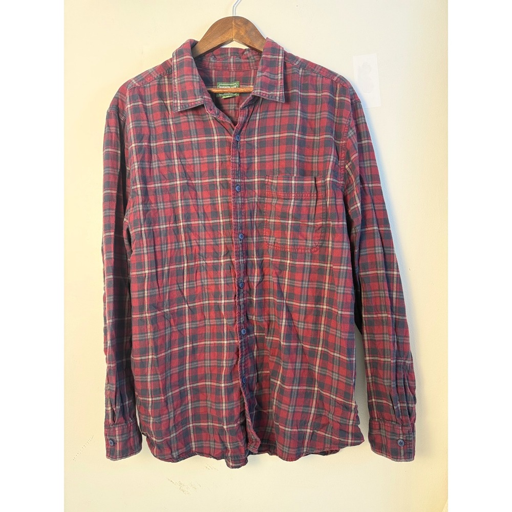 American Eagle Mens XXL Red Navy Blue Plaid Flannel Button Down Shirt LS